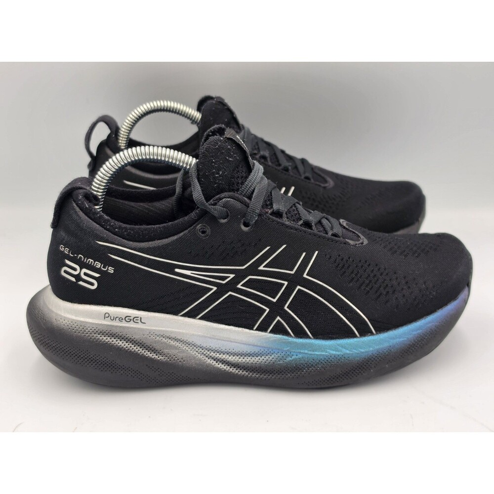 Asics Gel Nimbus 25 Shoes Women Size 8 Black Platinum Lace up Running Sneakers